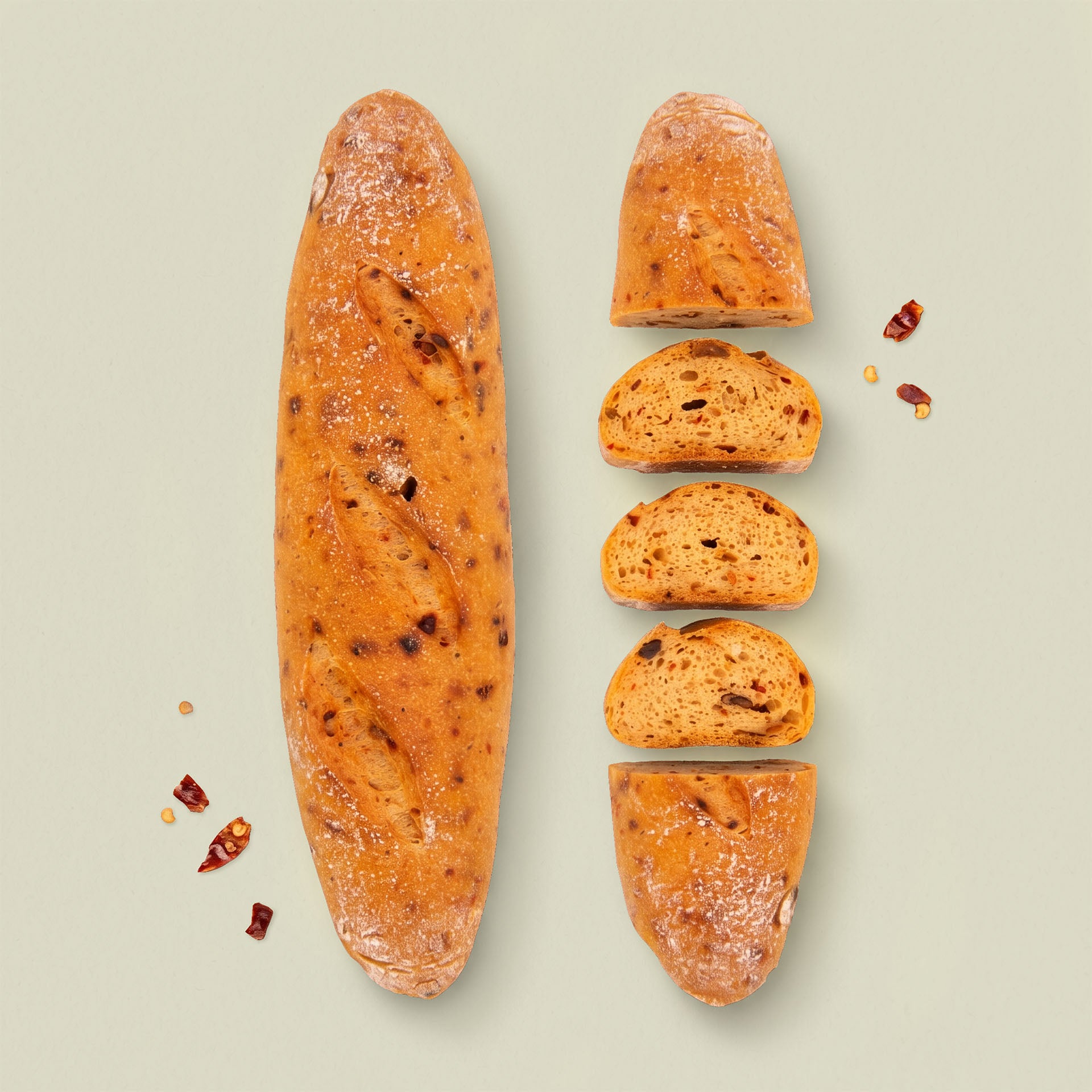 Glutenfreies Baguette mit Chiliflocken von der Marke echt jetzt