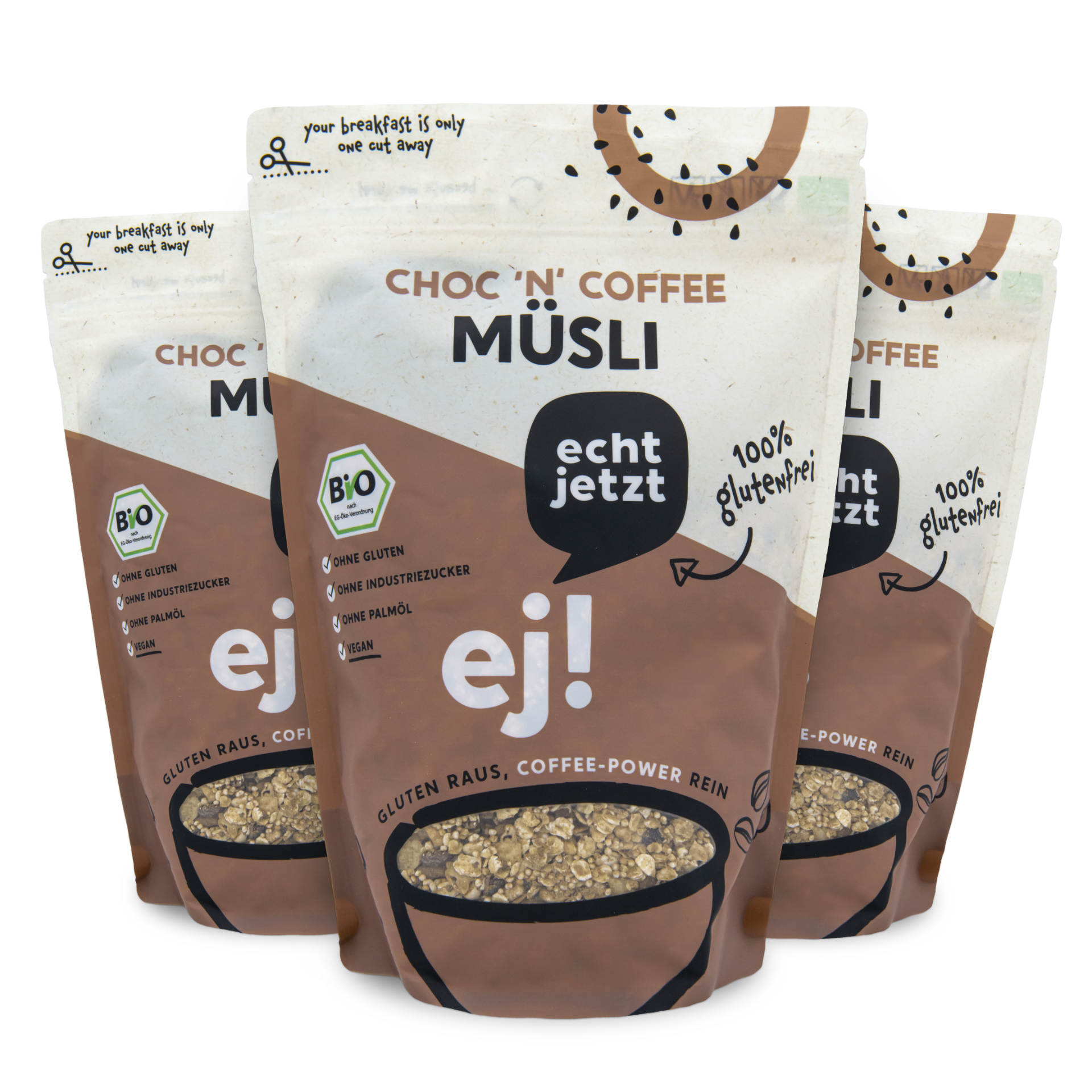3er Pack Schoko Kaffee Bio-Müsli glutenfrei - echt jetzt 